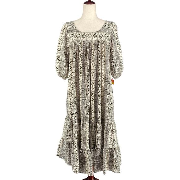 Vtg 80s 90s NOS Two Potato Artsy Midi Tiered Muumuu Dress M Resort Wear Cotton - Picture 1 of 16